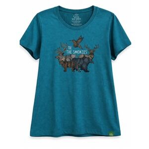Wild Tribute Womens The Smokies Graphic Tee Teal Heather Great Smoky Mountains L